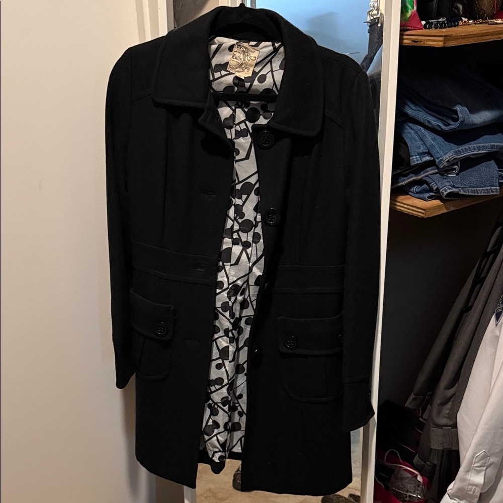 Tulle Black Trench Coat with Patterned Lining